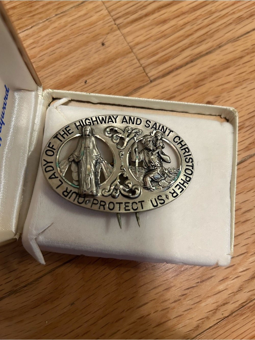 HAYWARD 925 Sterling Silver Antique Sts Mary& Christopher Visor Pin